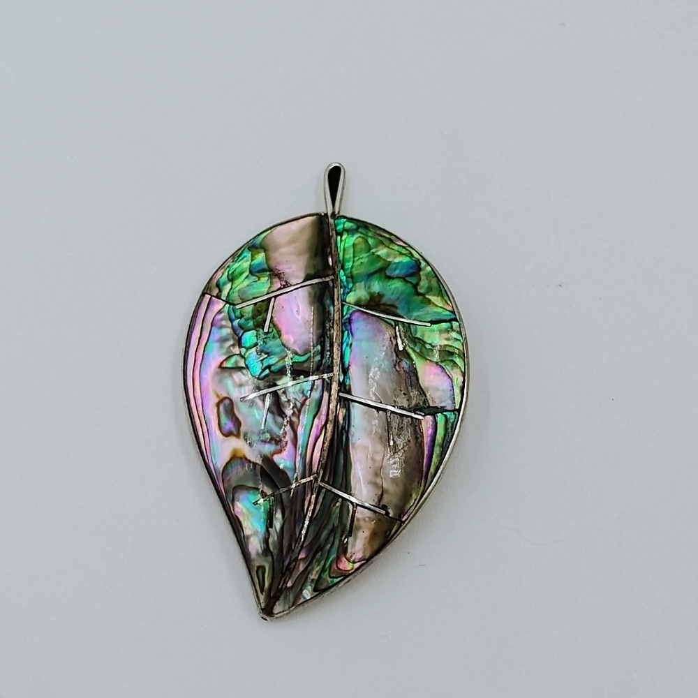 Vintage Mexico Abalone Sterling Silver 925 Leaf Pin Brooch